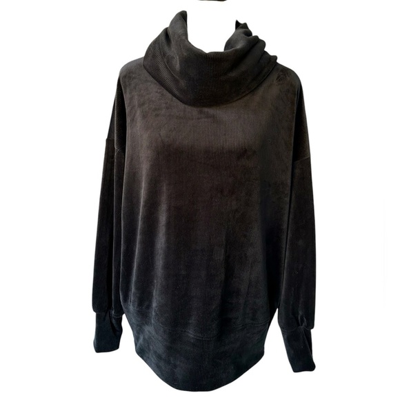 Cable & Gauge velour like black ribbed cowl neck sweatshirt size medium - Picture 1 of 8